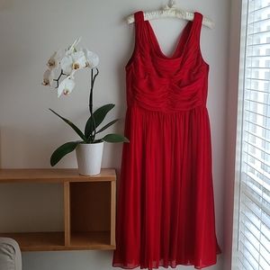 Anthopologie red chiffon tea length dress